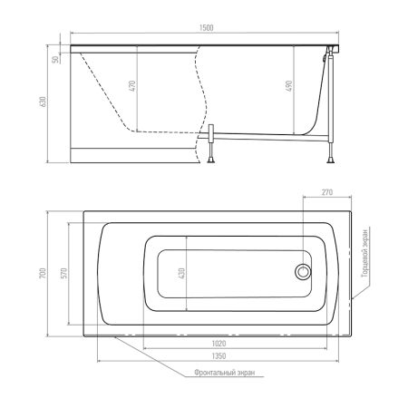 Акриловая ванна TIMO  RITTA 1500*700*630 (RITTA1570), артикул RITTA1570