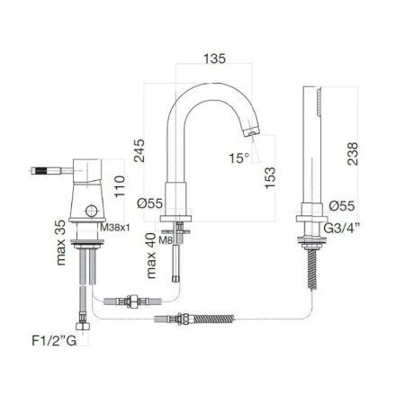 Смеситель на борт ванны Webert Rimini RI850701015, хром, артикул RI850701015