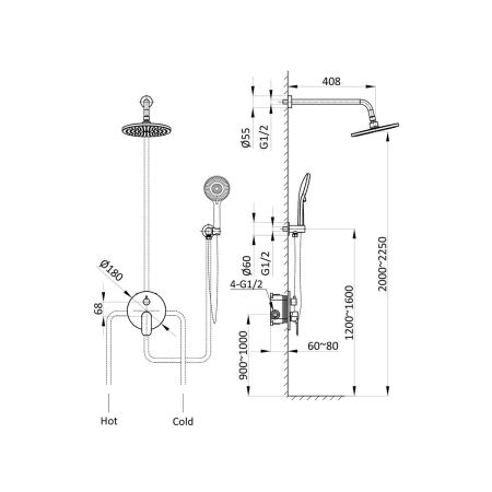Душевой комплект Desire VSFW-1D1CH, встраиваемый, 2 режима, хром, артикул VSFW-1D1CH