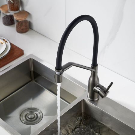 Смеситель для кухни с гибким изливом Shevanik S343T-3, оружейная сталь