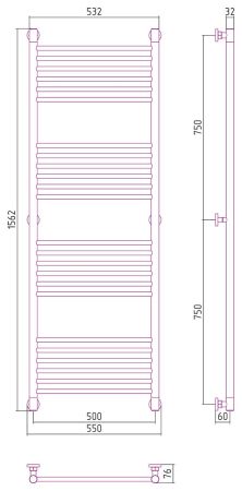 Полотенцесушитель водяной "Богема+" прямая 1500х500 (Состаренная бронза), артикул 05-0220-1550