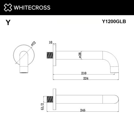 Излив настенный WHITECROSS Y1200GLB (брашированное золото), артикул Y1200GLB