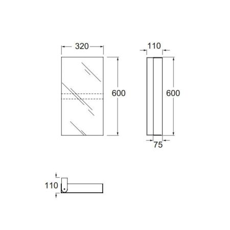 Azzurra Зеркальный шкаф - одностворчатый с внутренними полочками 320xh600x110 мм, открывание на 180 градусов.
