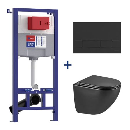 Комплект 3в1: Инсталляция Lemark PENEDA EXPERT с кнопкой смыва BIT чёрный матовый + унитаз подвесной Торнадо (100122237), артикул 100122237