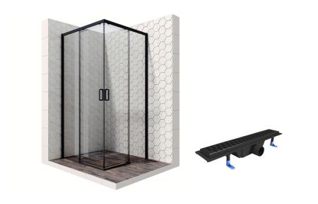 Душевой уголок Ambassador Queen Black 11011203-ST3, квадратный, линейный трап, 90х90, артикул 11011203-ST3