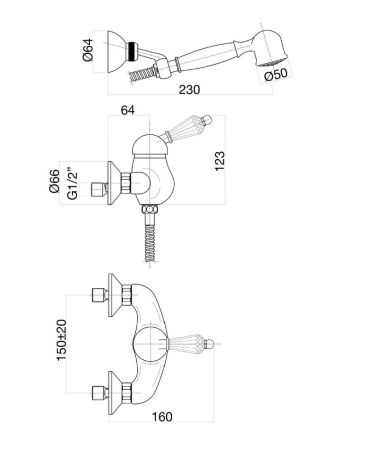 Смеситель для душа Fiore IMPERIAL- SKY  (SWAROVSKI®) 82CR5127, хром, артикул 82CR5127