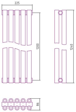 Отопительный радиатор ЭСТЕТ-00 н/ж 1200х225 / 5 сек (МУАР Темный Титан), артикул 15-0332-1205
