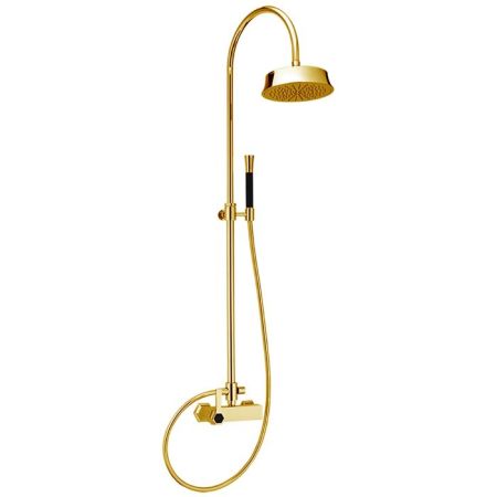 CISAL Cherie Душевой комплект: смеситель, стойка с верхним душем, лейка+шланг, цвет золото/черный, артикул CH0040547C