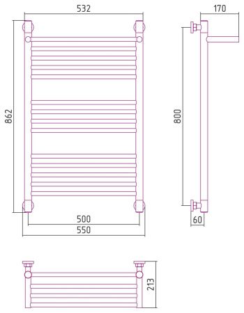 Полотенцесушитель водяной "БОГЕМА 1П +" 800х500 (Белый (RAL-9003))