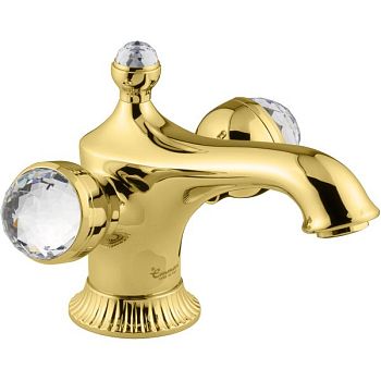 Emmevi The One Leda, смеситель для раковины. Металлические ручки + большие прозрачные кристаллы, цвет золото