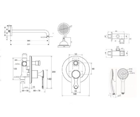 Душевая система встраиваемая Bronze de Luxe YASMINA NT800/B03-2, хром, артикул NT800/B03-2