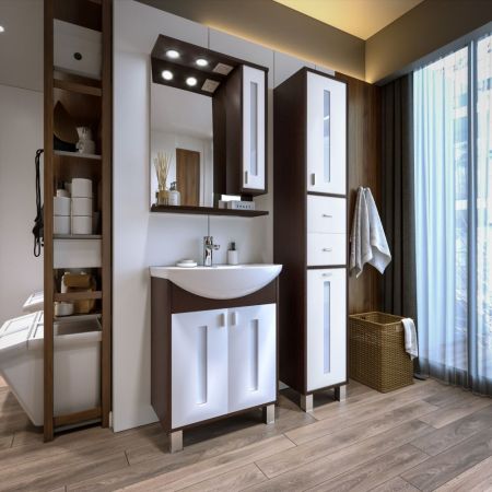 Зеркало со шкафом Бриклаер БАЛИ 62 см правое, венге/белый, артикул 4627125411823