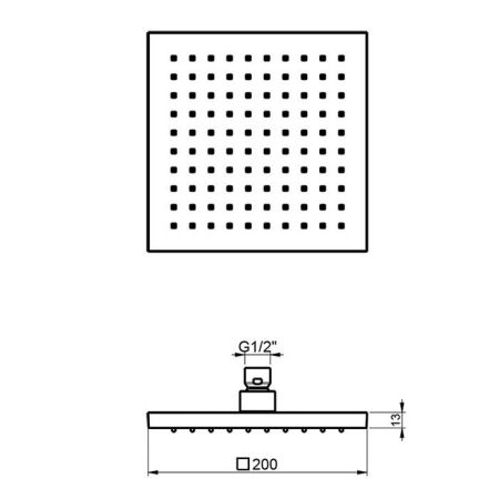 ALMAR Верхний душ 200х200 мм без держателя, цвет нержавеющая сталь брашированная AISI 316, артикул E044209.316