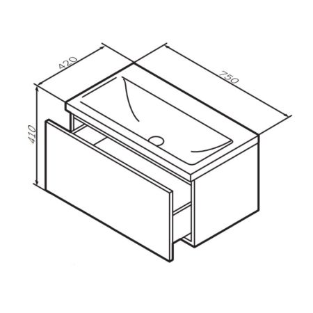 M90FHX07521WG GEM, База под раковину, подвесная, 75 см, 1 ящик push-to-open, цвет: белый, глянец