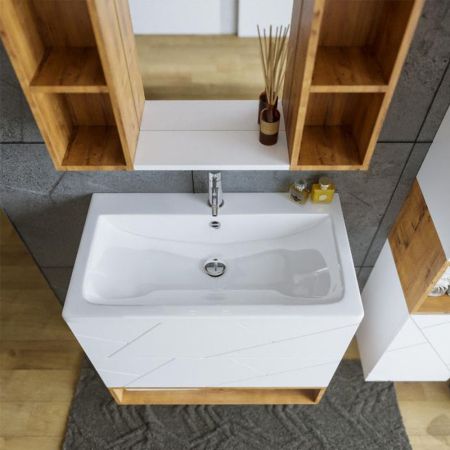 Комплект мебели для ванной Бриклаер КРИСТАЛЛ 80ZNNB, белый/дуб бунратти, артикул КРИСТАЛЛ 80ZNNB