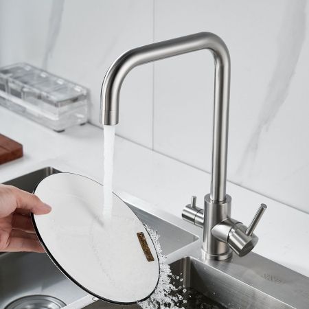 Смеситель для кухни с подключением фильтра воды Raffine F118L, сатин, артикул F118L