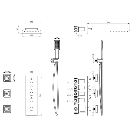 Душевая система с термостатом встраиваемая WONZON & WOGHAND, Белый матовый (WW-D4100-MW), артикул WW-D4100-MW