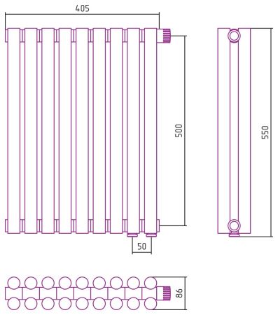 Отопительный радиатор ЭСТЕТ-11 н/ж EU50 500х405 / 9 сек (САТИН), артикул 071-0312-5009