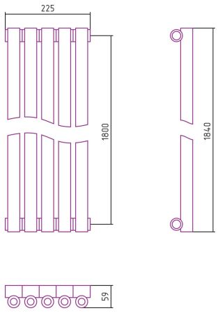 Отопительный радиатор ЭСТЕТ-0 н/ж 1800х225 / 5 сек (МУАР Темный Титан), артикул 15-0331-1805