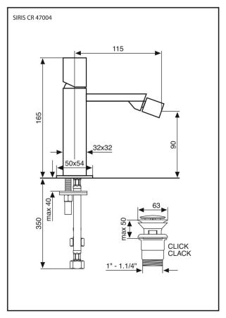 Смеситель Siris с донным клапаном "click-cck" для биде. Без рычага, цвет хром, артикул 47004CR