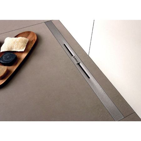 Желоб BERGES водосток SIMPEL 1000, хром глянец, S-сифон D50/105 H50 вертикальный, артикул 091013