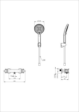 Смеситель для душа с термостатом WONZON & WOGHAND Strato, Темный графит (WW-B2048-A-BGG), артикул WW-B2048-A-BGG