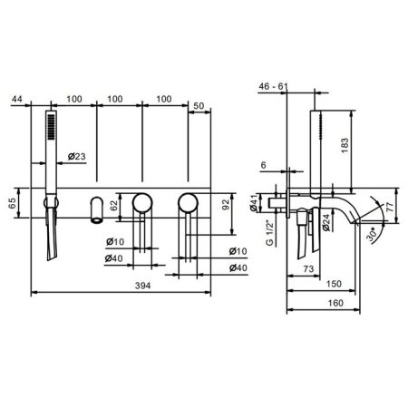 Fantini Nostromo Смеситель для ванны, встраиваемый, с ручн душем, излив 150мм, (наружняя часть), цвет: нержавеющая сталь, артикул 50 93 E820B