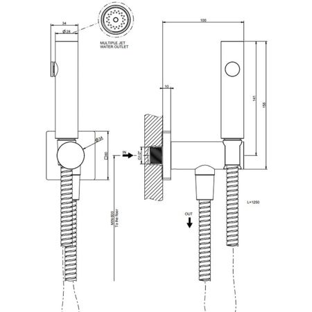 GESSI Rilievo Гигиенический душ настенный на 1/2", цвет: nero XL, артикул 59153#299