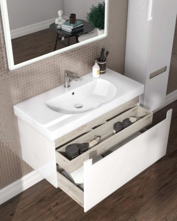 Тумба BUONGIORNO PLUS подвесная с ящиками 100, белая глянцевая-дуб Кантри, артикул BGP.100.1+1\WHT