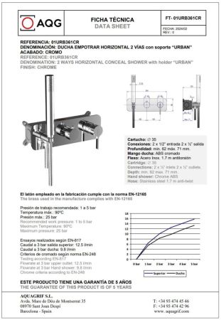 AQG Urban, душевой комплект ER231 на 2-3 потребителя, с потолочным кронштейном, цвет хром, артикул 19URBER23102