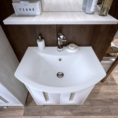 Комплект мебели для ванной Бриклаер БАЛИ 60L, светлая лиственница/белый, артикул БАЛИ 60L