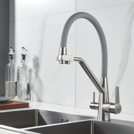 Смеситель для кухни с подключением фильтра Shevanik S968L, сатин