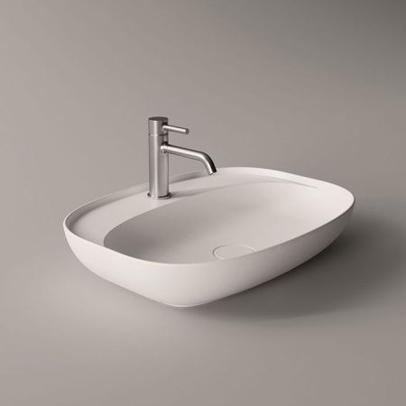 Раковина, Alice, Form, Plan Oval, ширина, мм-600, глубина, мм-450, высота, мм-120, тип установки-накладной (настольный), отверстия для смесителя-1, без перелива, донный клапан-необходимо заказать, материал-керамика, вид грязеотталкивающего покрытия-Aligla