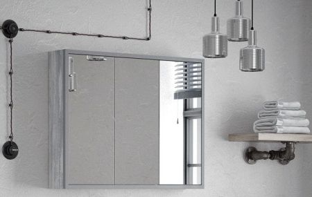 Зеркало-шкаф "Айрон 90", серый/арт