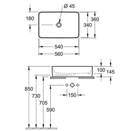 Раковина, Villeroy&Boch, Collaro, ширина, мм-560, глубина, мм-360, высота, мм-145, тип установки-на столешницу, отверстия для смесителя-отсутствуют, материал-керамика, цвет-альпийский белый, включен вырезной шаблон, артикул 4A205601