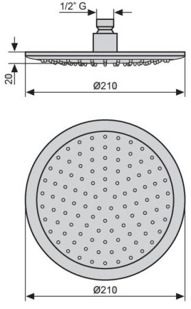 Emmevi, душевая круглая антикальковая головка из ABS 210 мм, подключение 1/2", цвет хром, артикул C06660/CR