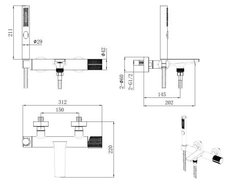 Смеситель для ванны Allen Brau Liberty 5.33006-31 черный матовый, артикул 5.33006-31