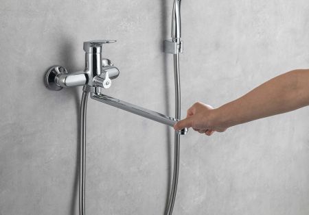 AQ1042CR ВЕГА смеситель для ванны с длинным изливом + AQ2011CR ВЕГА душевой гарнитур 3jet 73см, артикул AQ1033CR