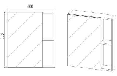 Зеркальный Шкаф VIANT  "Бостон" 60 правый/левый без света 160х600х700 (VBOS60-ZSH), артикул VBOS60-ZSH