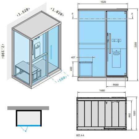 Effegibi H Medium Хаммам с душем, пристенный R.H. 152x102xh220см, отделка: Soft Sand, артикул LO 81 01 0001