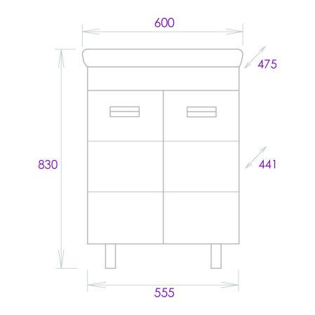Тумба Onika Балтика-Квадро Black 60 напольная, белая (ум.Тигода 60), артикул 106139