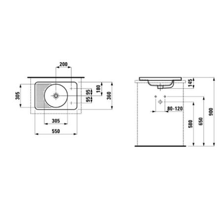 Laufen VAL Раковина 550х360х115мм, встрав. Сверху  с 1 отв. под смеситель слева, цвет: белый