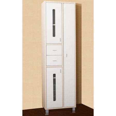 Шкаф пенал Бриклаер Бали 57 с бельевой корзиной Белый Светлая лиственница