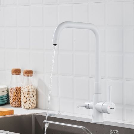 Смеситель для кухни с подключением фильтра Shevanik S528C, белый