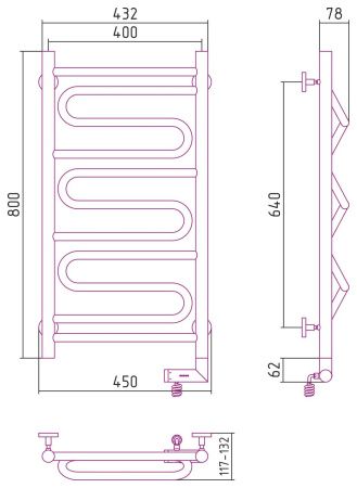 Полотенцесушитель электрический "ЭЛЕГИЯ 2.0" 800х400 / МЭМ правый (Без покрытия)