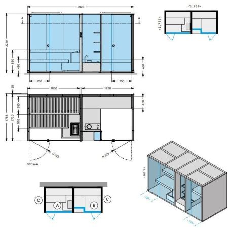 Effegibi BodyLove SH  393x176xh220 см, пристен., сауна-термодерево, хаммам кер.гранит Champagne, снаружи термодревесина гл-ая + кер.гранит Champagne, артикул BL 40 21 0006