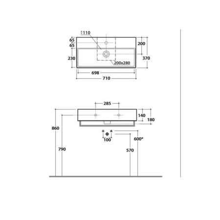 GLOBO Incantho Раковина, накладная (71*51 cм) с 1 отв под смеситель, цвет белый