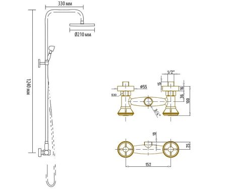 Душевая система Bronze de Luxe Royal 10118R Бронза, артикул 10118R