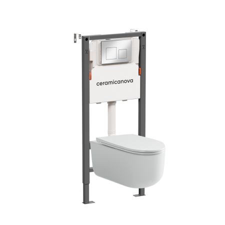 Комплект Подвесной унитаз Ульма (Ulma) Безободковый (Rimless) + Система инсталляции Баланс (Balance) кнопка Квадрат (Square), хром глянцевый, артикул CN4006_121002CH