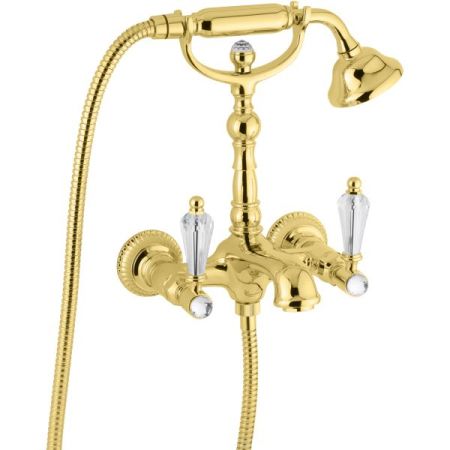 Смеситель The One с ручным душем для ванны. Прозрачные кристаллы Swarovski, цвет золото